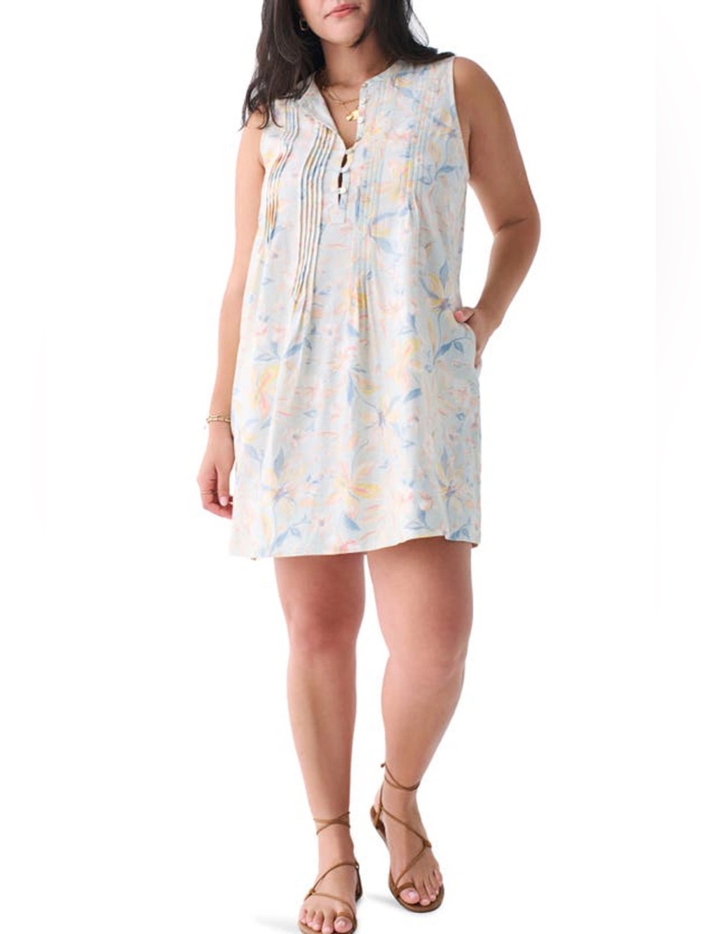 Faherty Isha Washed Linen Dress Mini Beach Coastal Summer Natural Floral